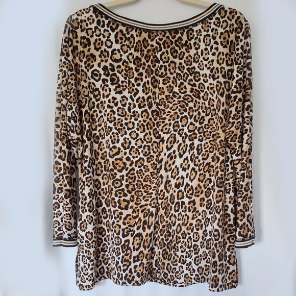 Ruby Rd Gold Metallic Accented Animal Print Tunic Top L Large EUC Stretch - Picture 2 of 7